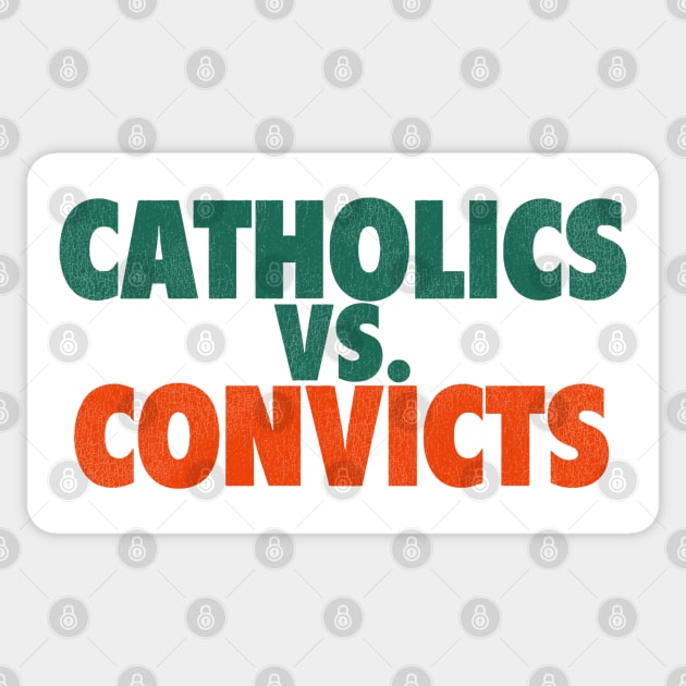 Catholics Vs. Convicts Retro 1988 Football Game Sticker by darklordpug